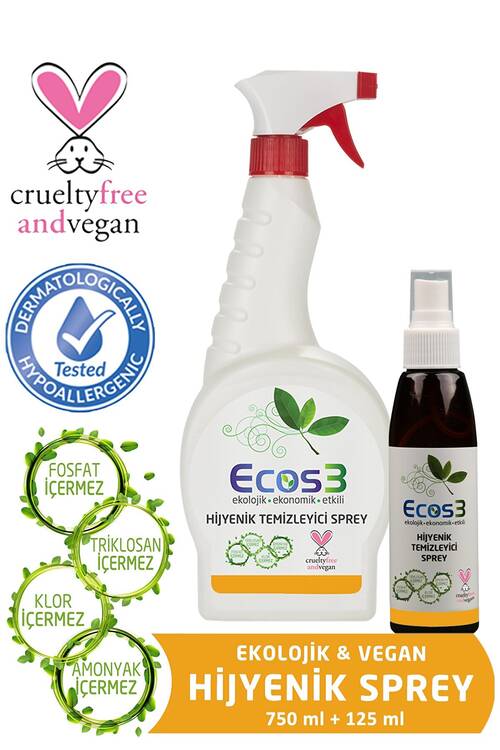 Ecos3 Ekolojik Hijyenik Temizleyici Sprey 750 ml + 125 ml